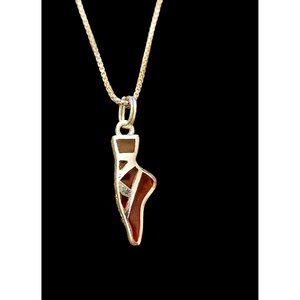 925 Sterling Silver Pink Ballet Flat Charm Necklace 15.5" Chain